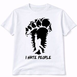 Bigfoot I Hate People Graphic T Shirt Trendy Boutique Style Tee Mens White Gifts